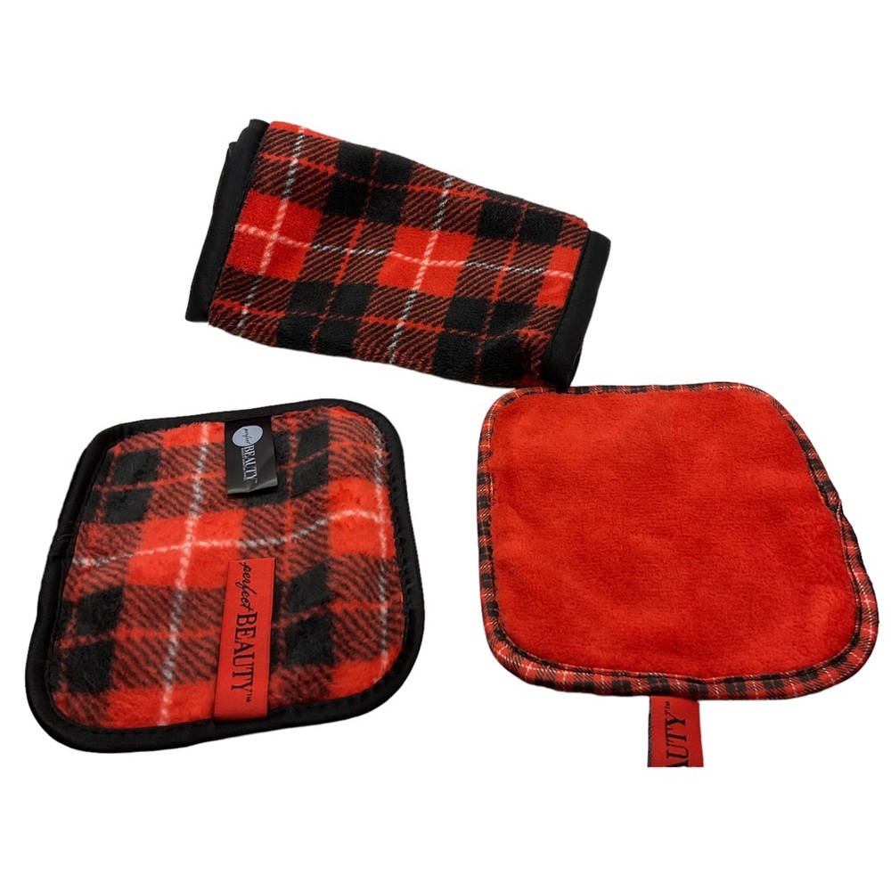 Perfect beauty 3 piece makeup remover towel set black and red